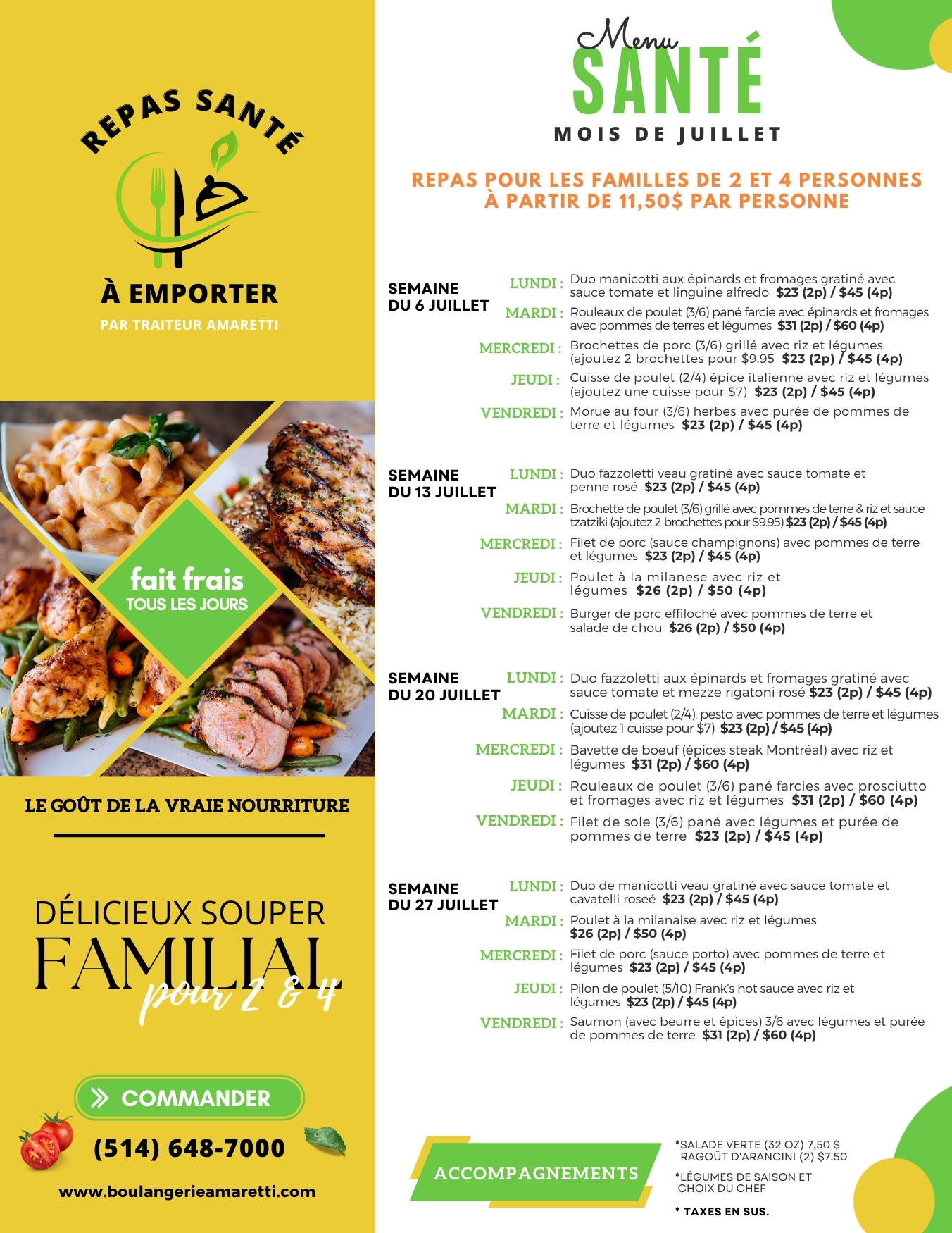 Amaretti - Meals Menu FR Juillet 2026
